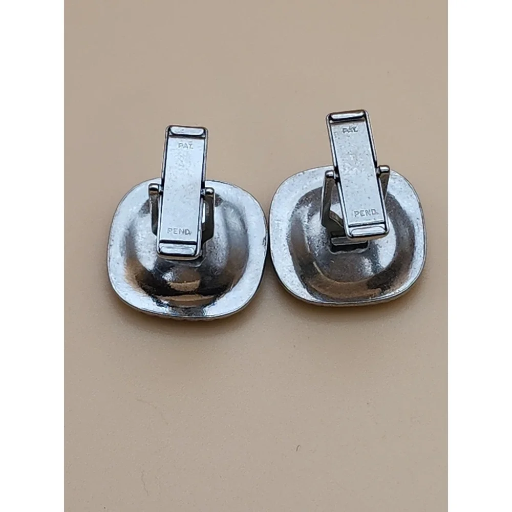 Vtg Men's Cufflinks Mid-Century Modern Gold Tone Stainless‎ Steel Patent Pending